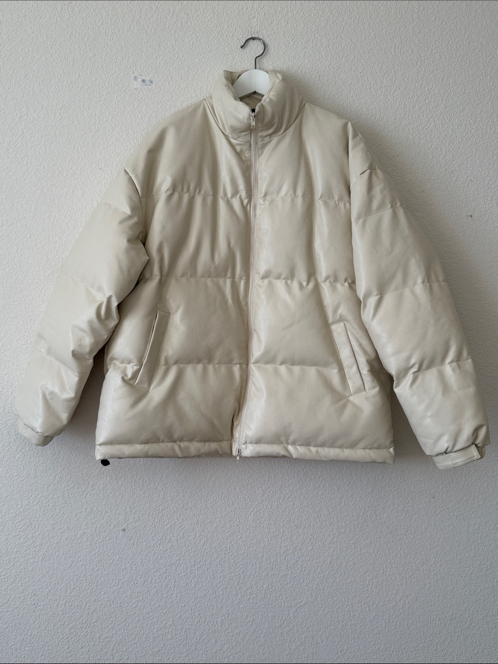 C2 Studios faux leather Cream Puffer Jacket